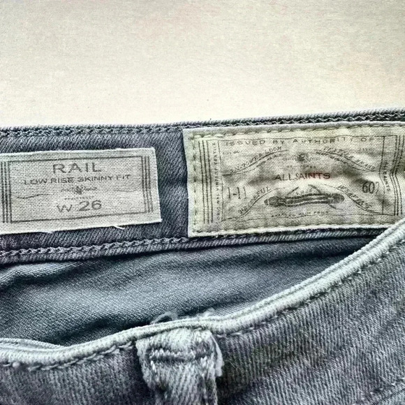 All Saints Rail Low Rise Skinny Fit Gray Jeans Size 26 - Picture 7 of 7